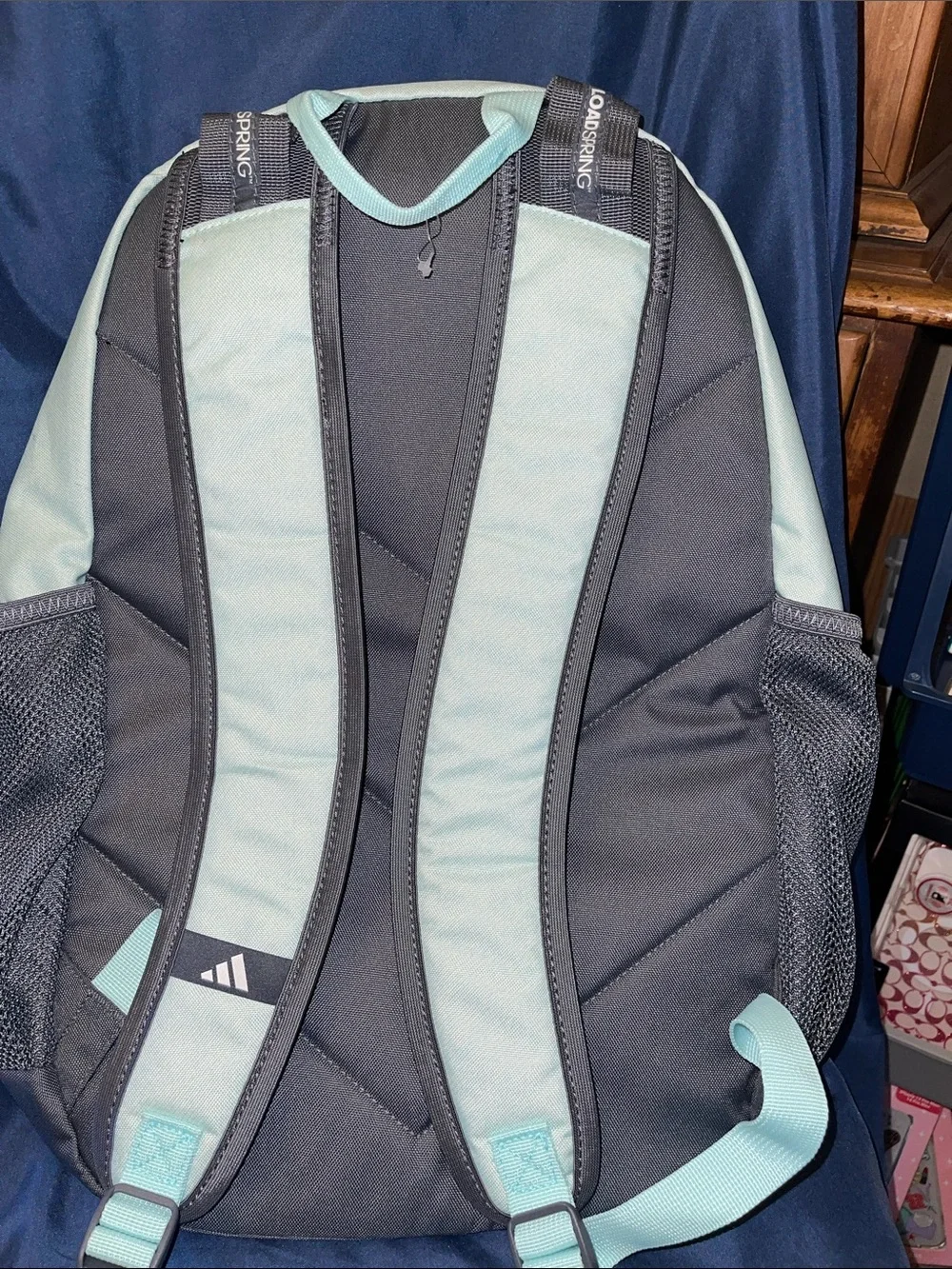 adidas Excelerator Twill Semi Flash Aqua Backpack with Gray Base - Picture 7 of 9